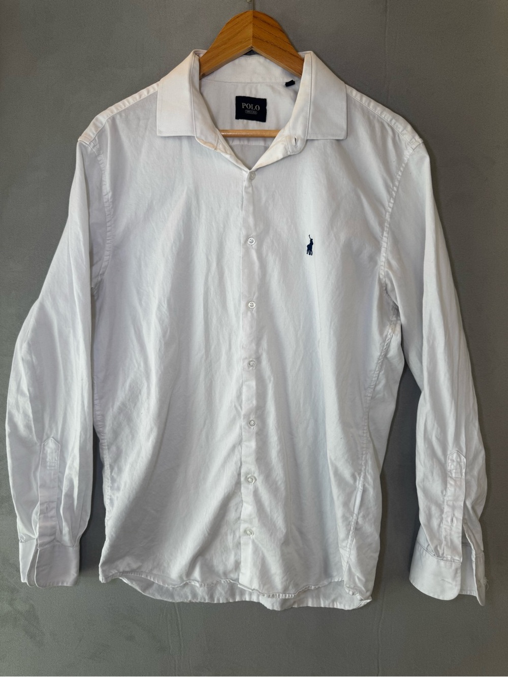 Polo Button Down Shirt Men’s L White Cotton Embroidered Logo Classic Preppy